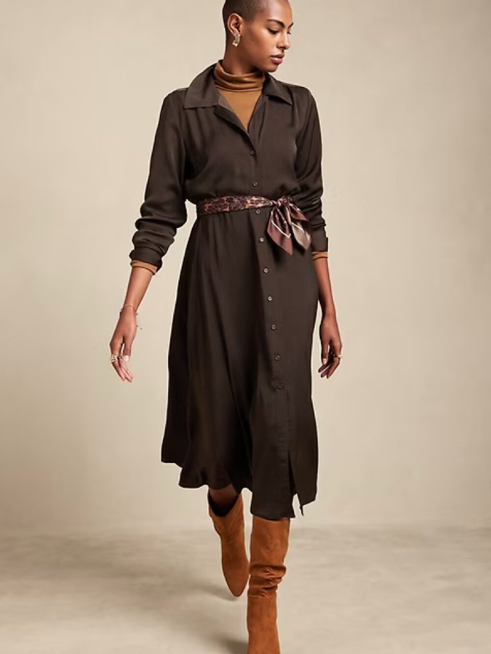 NWT Banana Republic Cacao  Brown Shirt Dress with Tie Waist -XL Tall